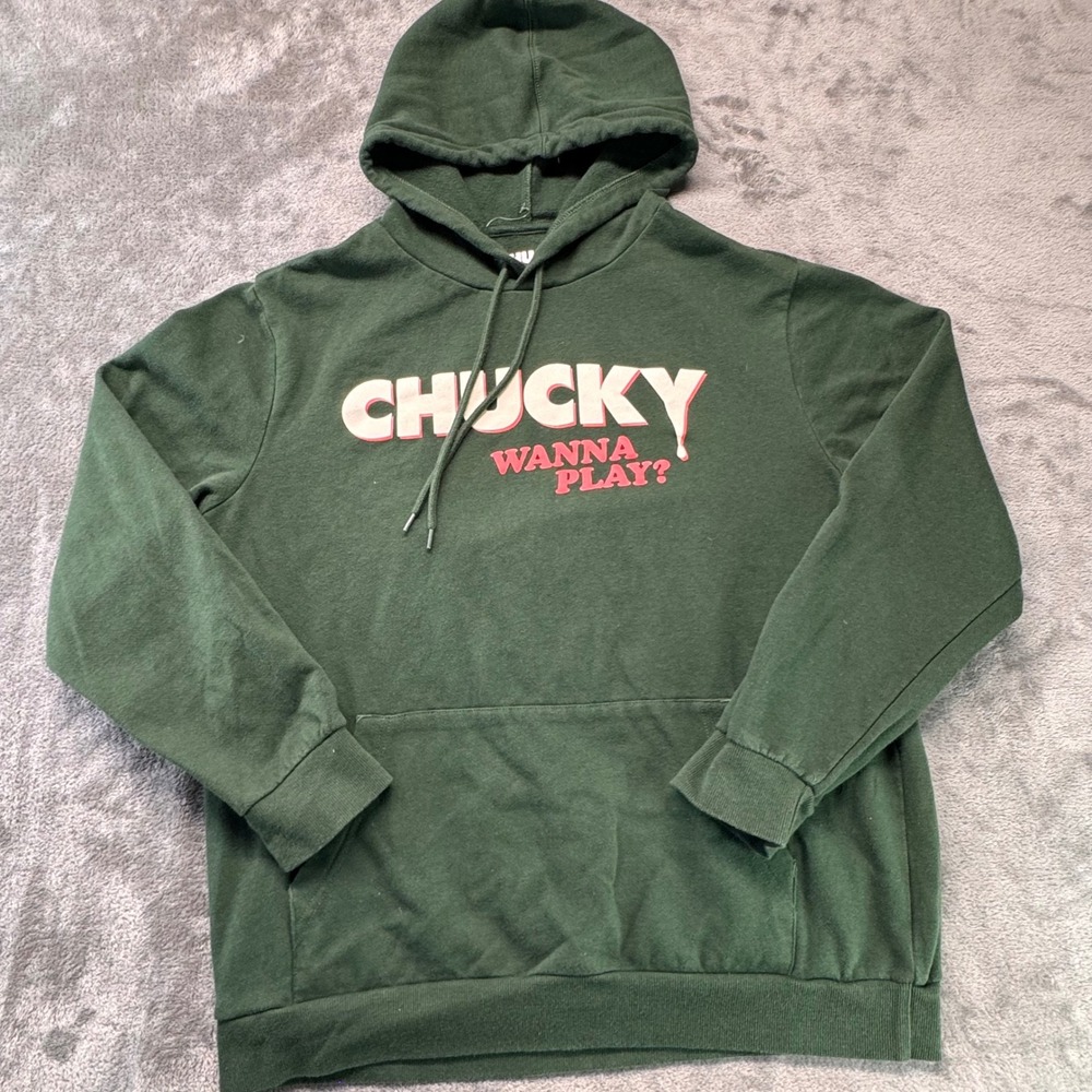Chucky Hoodie Wanna Play Horror Movie Graphic Print‎ Pullover Mens Size L